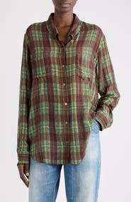 Dries Van Noten Cheers Plaid Long Sleeve Button-Down Shirt