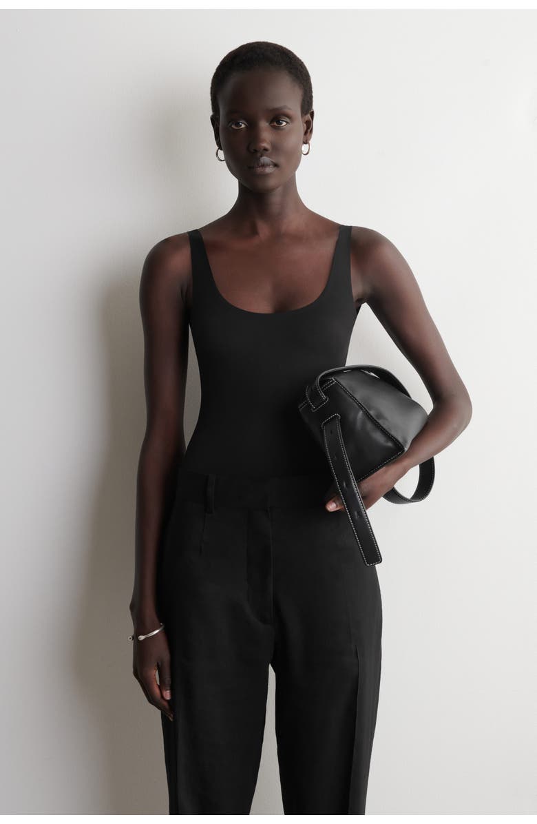 COS Technical Jersey Bodysuit, Main, color, Black