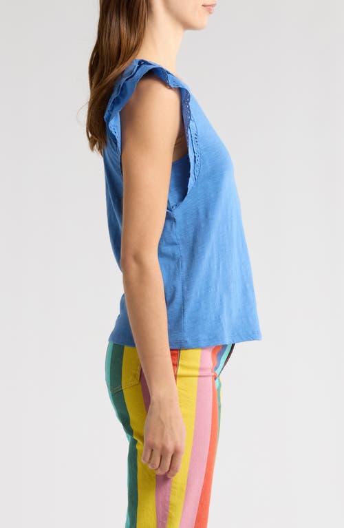 Shop Boden Eyelet Embroidered Flutter Sleeve Cotton Top In Blue