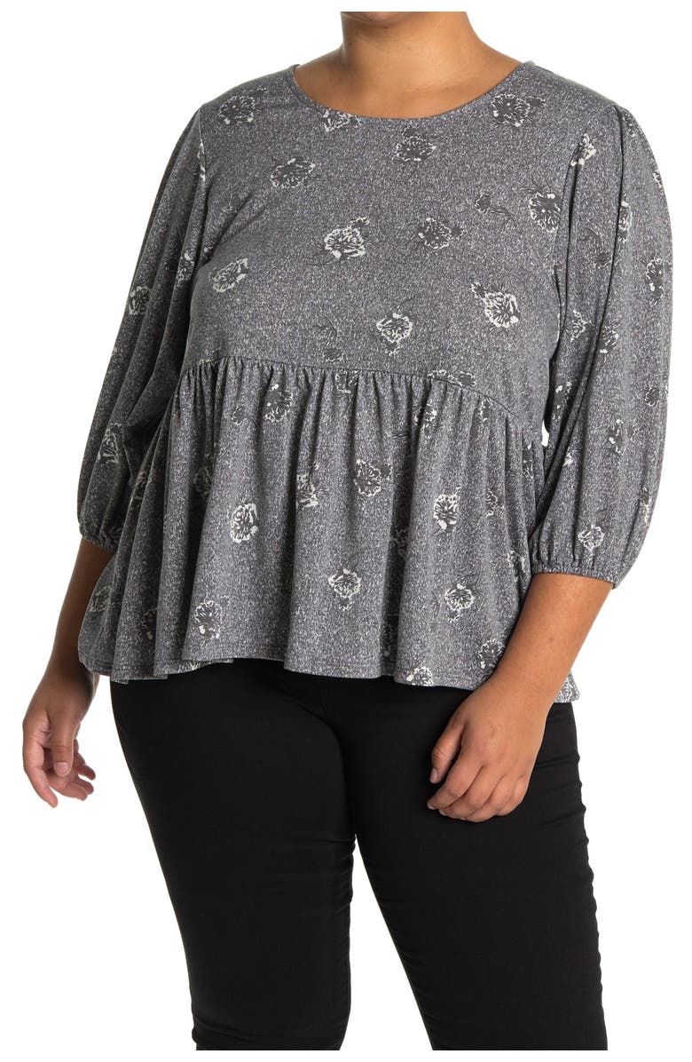 Bobeau Puff Long Sleeve Baby Doll Top, Main, color,