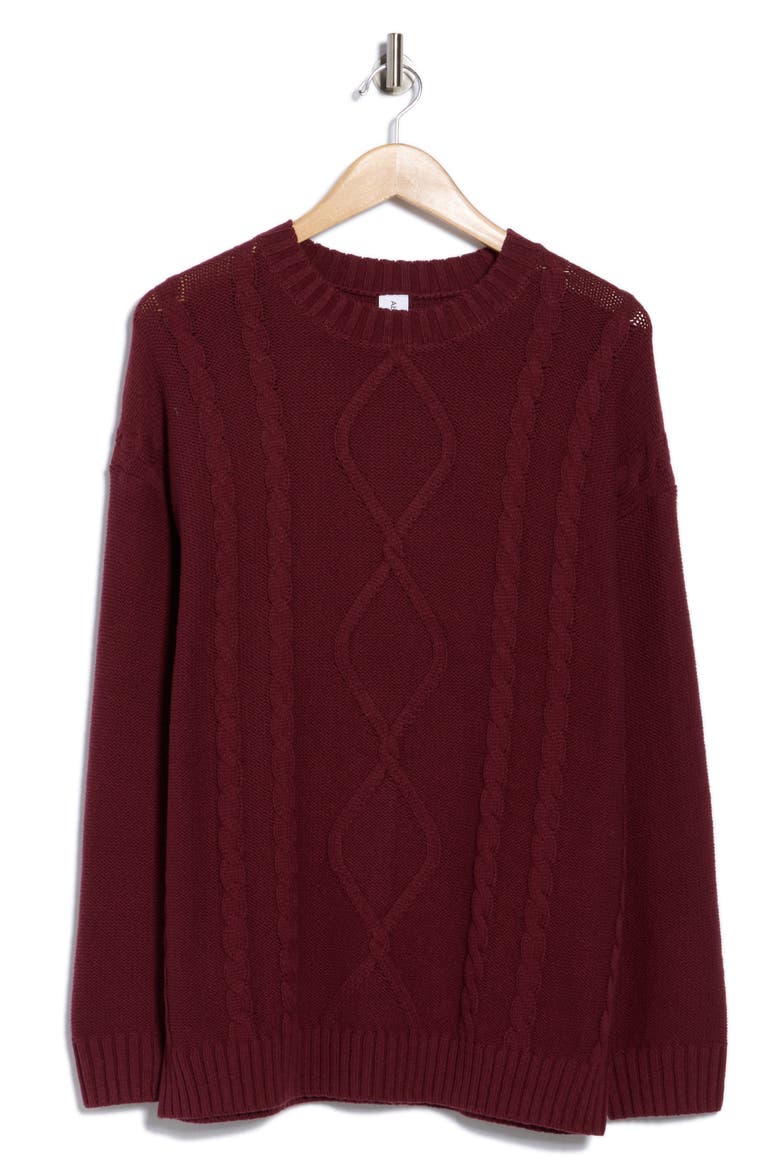 Oversize Cable Stitch Sweater, Alternate, color, BURGUNDY TANNIN
