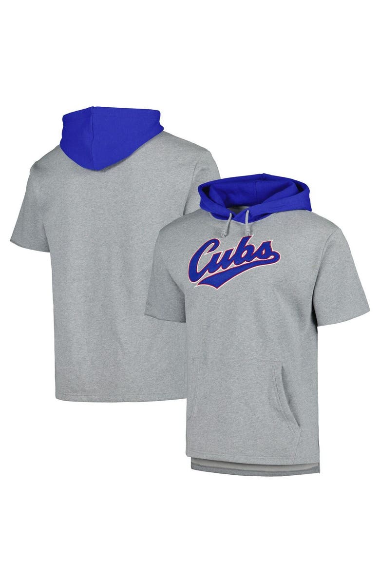 Mitchell & Ness Men's Mitchell & Ness Heather Gray Chicago Cubs Postgame Short Sleeve Pullover Hoodie, Main, color, Heather Gray