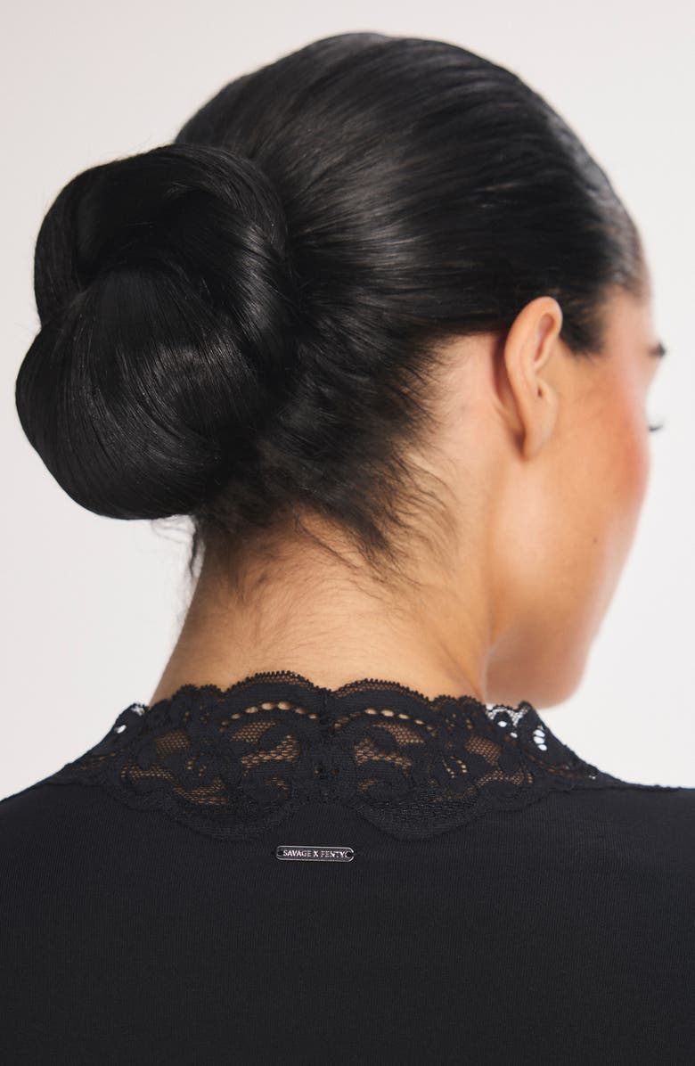 SAVAGE X FENTY Swirly Girly Short Robe, Alternate, color, Black Caviar