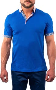 Maceoo Mozartsolidstripe Blue Button-Down Piqué Polo