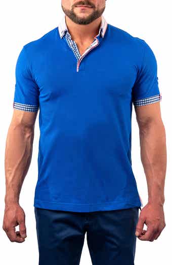 Mozartsolidstripe Blue Button-Down Piqué Polo
