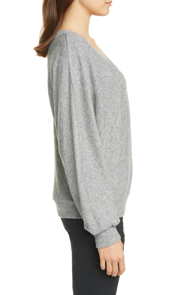 Uni Ribbed V-Neck Top, Alternate, color, HEATHER GREY