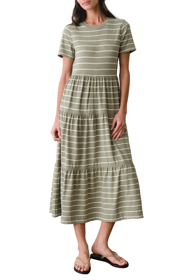 Luxe Stripe Sueded Cotton Tiered Midi Dress, Alternate, color, OLIVE STRIPE