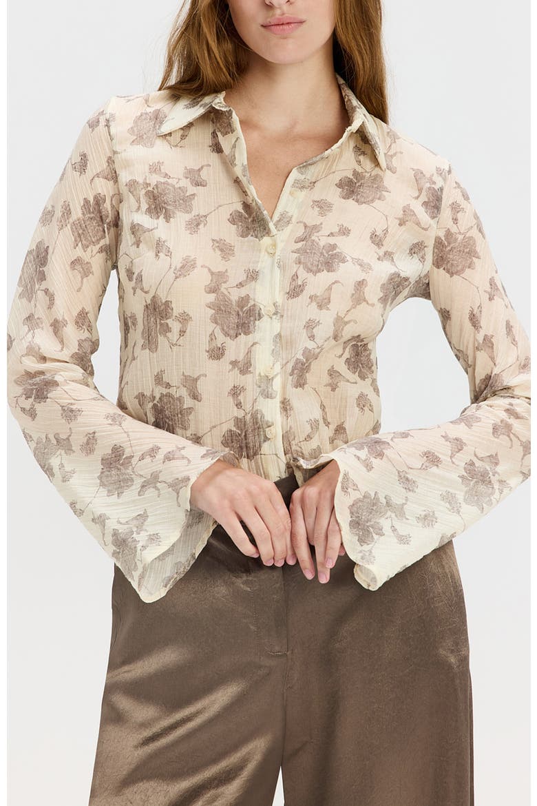 Perach Sheer Floral Shirt, Alternate, color, Yellow Floral Print
