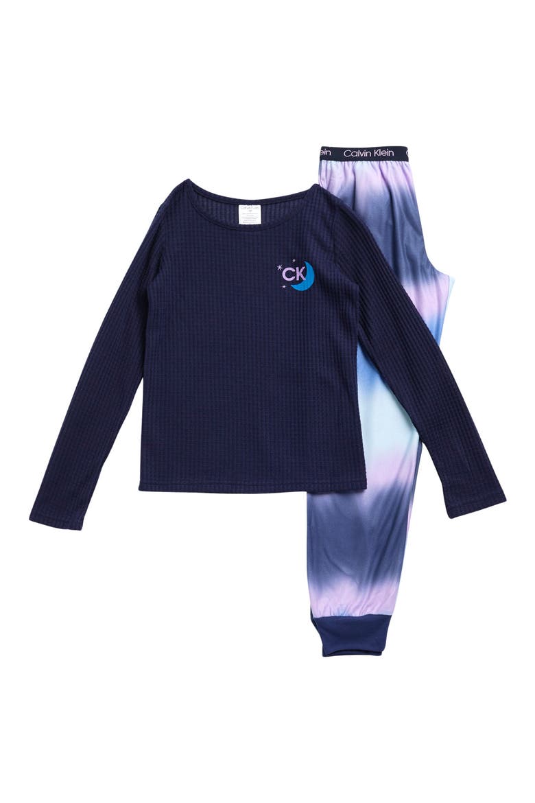 Thermal Long Sleeve Top & Joggers Pajama Set, Main, color, CK SCRIPT