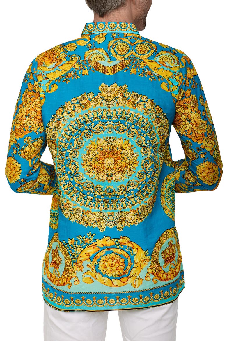 Extra Trim Fit Print Linen & Cotton Button-Up Resort Shirt, Alternate, color, GREEN