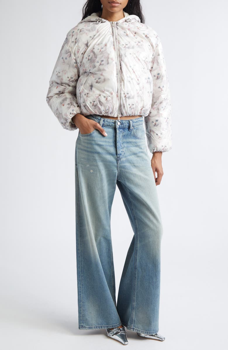 DIESEL<sup>®</sup> W-Inner-R1 Kitten Print Coated Nylon Hooded Puffer Jacket, Alternate, color, White