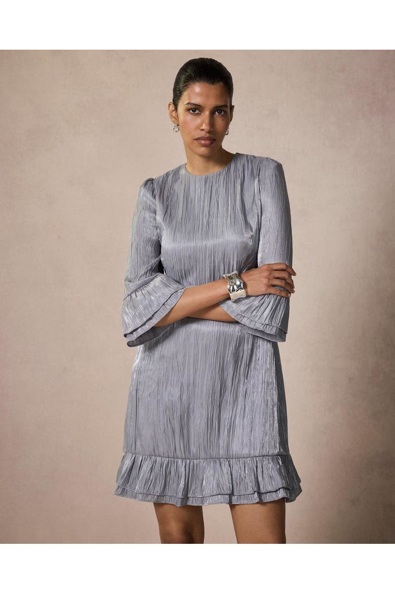 Metallic Ruffle Mini Dress, Alternate, color, Silver