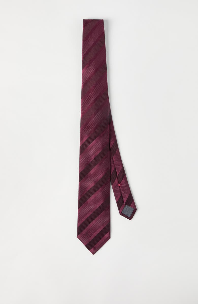 Brunello Cucinelli Striped silk necktie, Alternate, color, Cherry