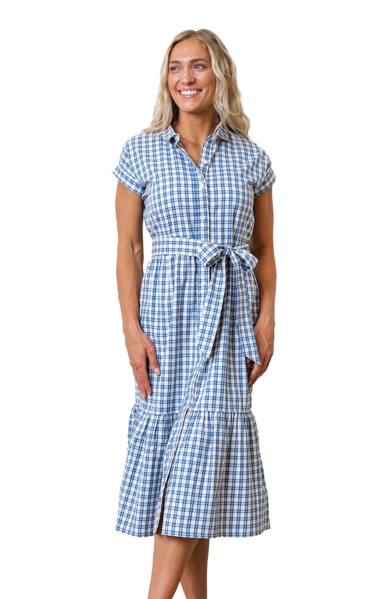 Hope & Henry Women's Organic Button Front Midi Dress, Main, color, Ivory And Blue Check
