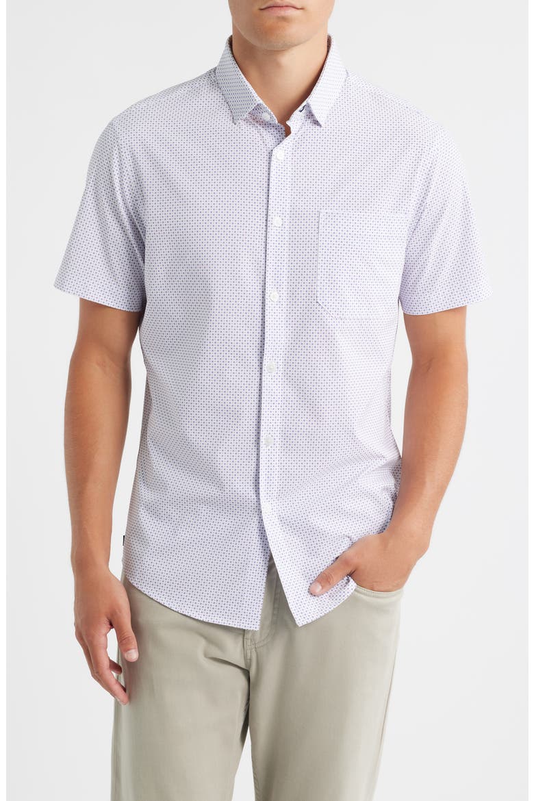 Leeward Trim Fit Short Sleeve Performance Button-Up Shirt, Main, color, MULBERRY DOUBLE DIAMOND