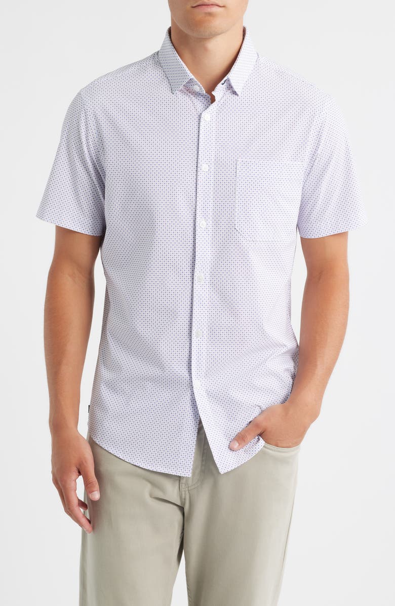 Mizzen+Main Leeward Trim Fit Short Sleeve Performance Button-Up Shirt, Main, color, Mulberry Double Diamond