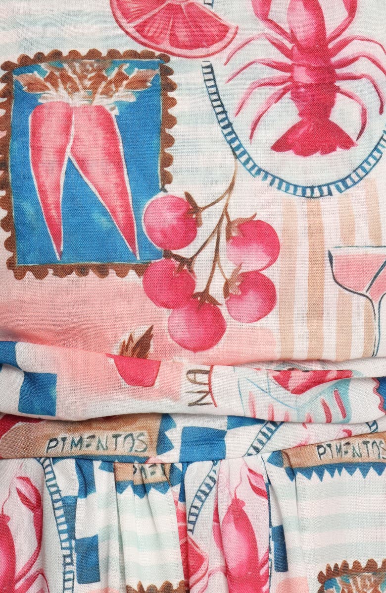 Petal & Pup Cleo Puff Sleeve Cotton Midi Dress, Alternate, color, Pink Blue