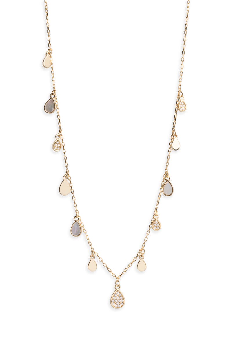 Argento Vivo Sterling Silver Mother-of-Pearl & Cubic Zirconia Teardrop Charm Necklace, Main, color, Gold