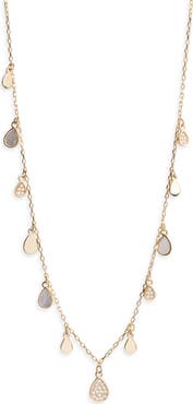 Argento Vivo Sterling Silver Mother-of-Pearl & Cubic Zirconia Teardrop Charm Necklace