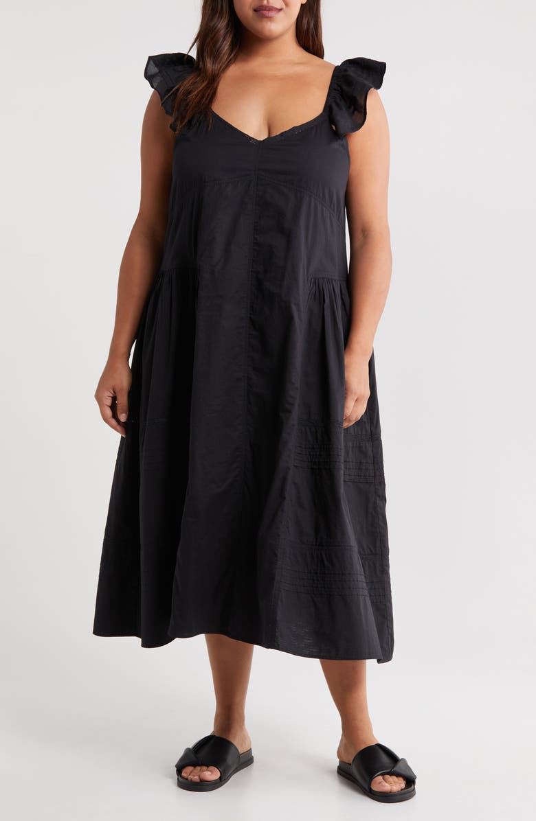 Treasure & Bond Tie Back Flutter Sleeve Cotton Midi Dress, Main, color, 