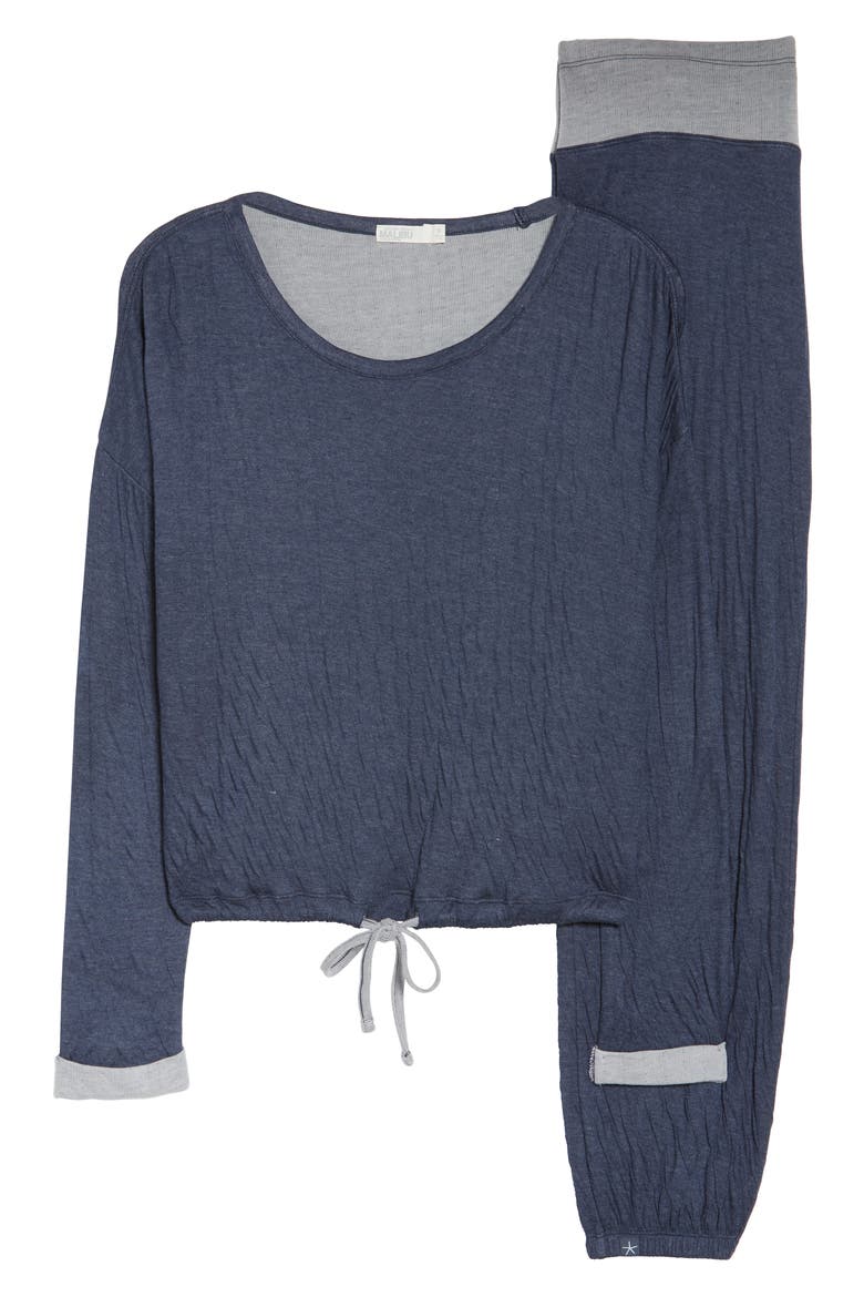 Malibu Collection Crinkle Jersey Lounge Set, Alternate, color, INDIGO/ GRAY