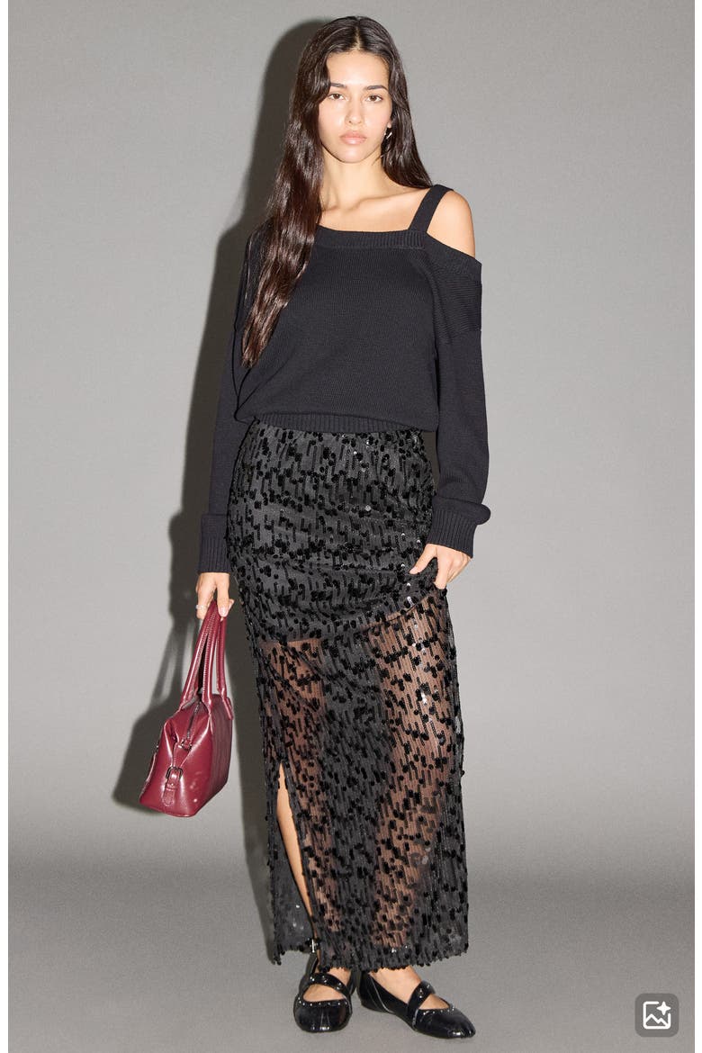 Sequin Skirt, Alternate, color, BLACK