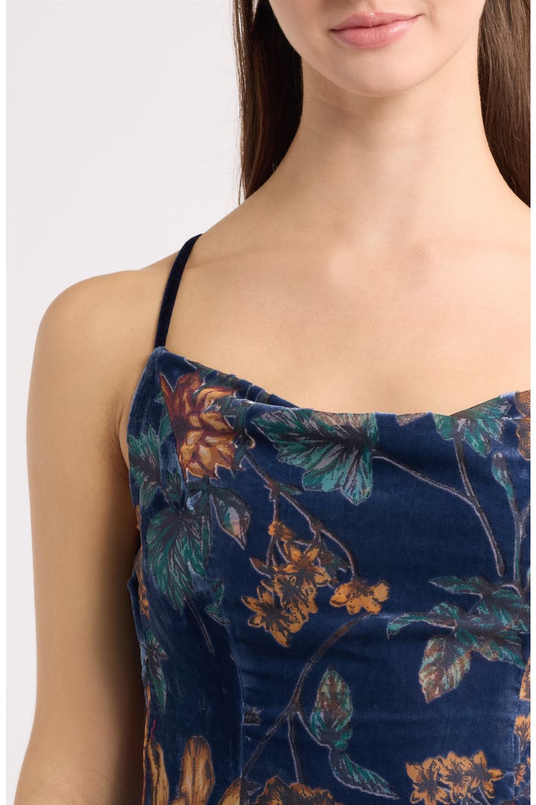 River Cowl Neck Sleeveless Velvet Gown, Alternate, color, NAVY FLORAL