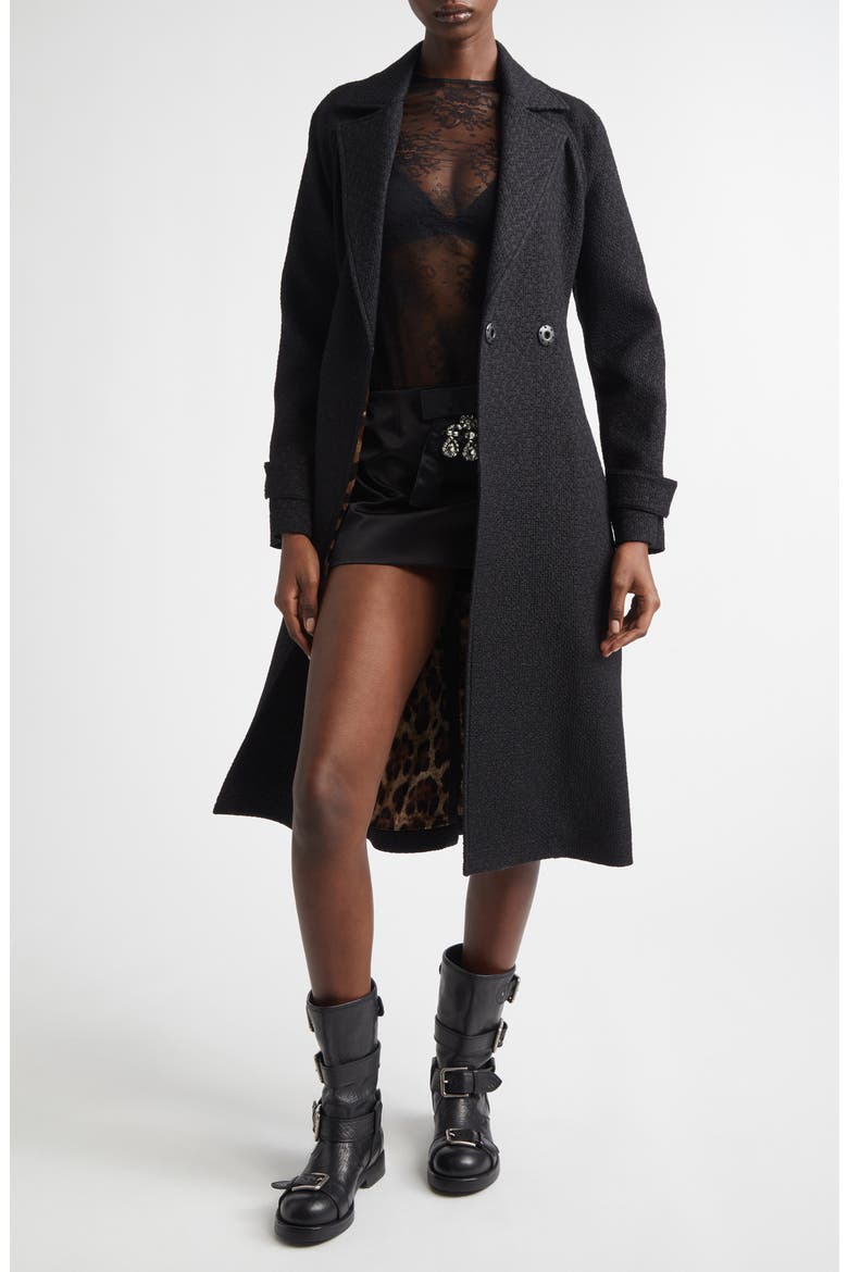 Belted Tweed Trench Coat, Alternate, color, N0000 NERO