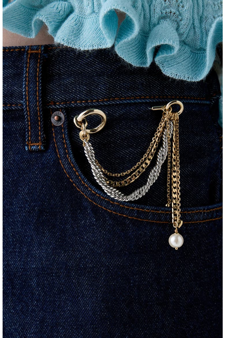 chain reaction brooch, Alternate, color, CREAM/ MIXED METAL