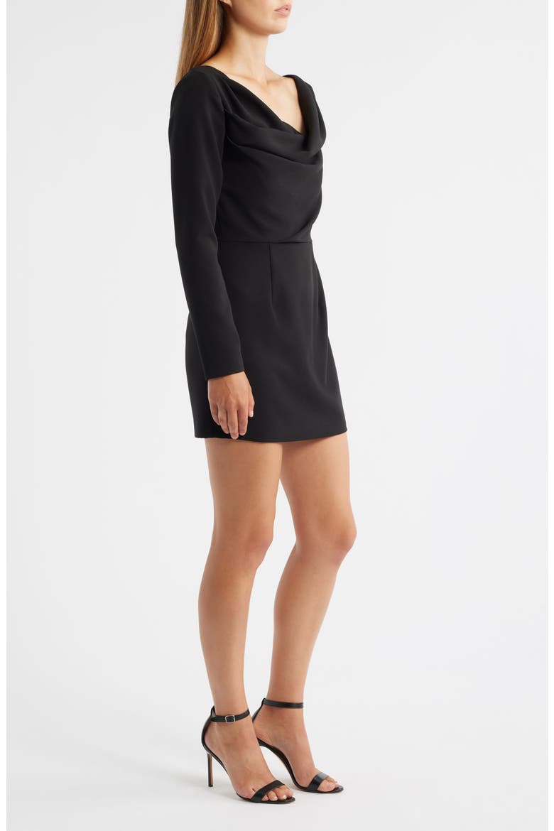 Asymmetric Neck Long Sleeve Minidress, Alternate, color, BLACK