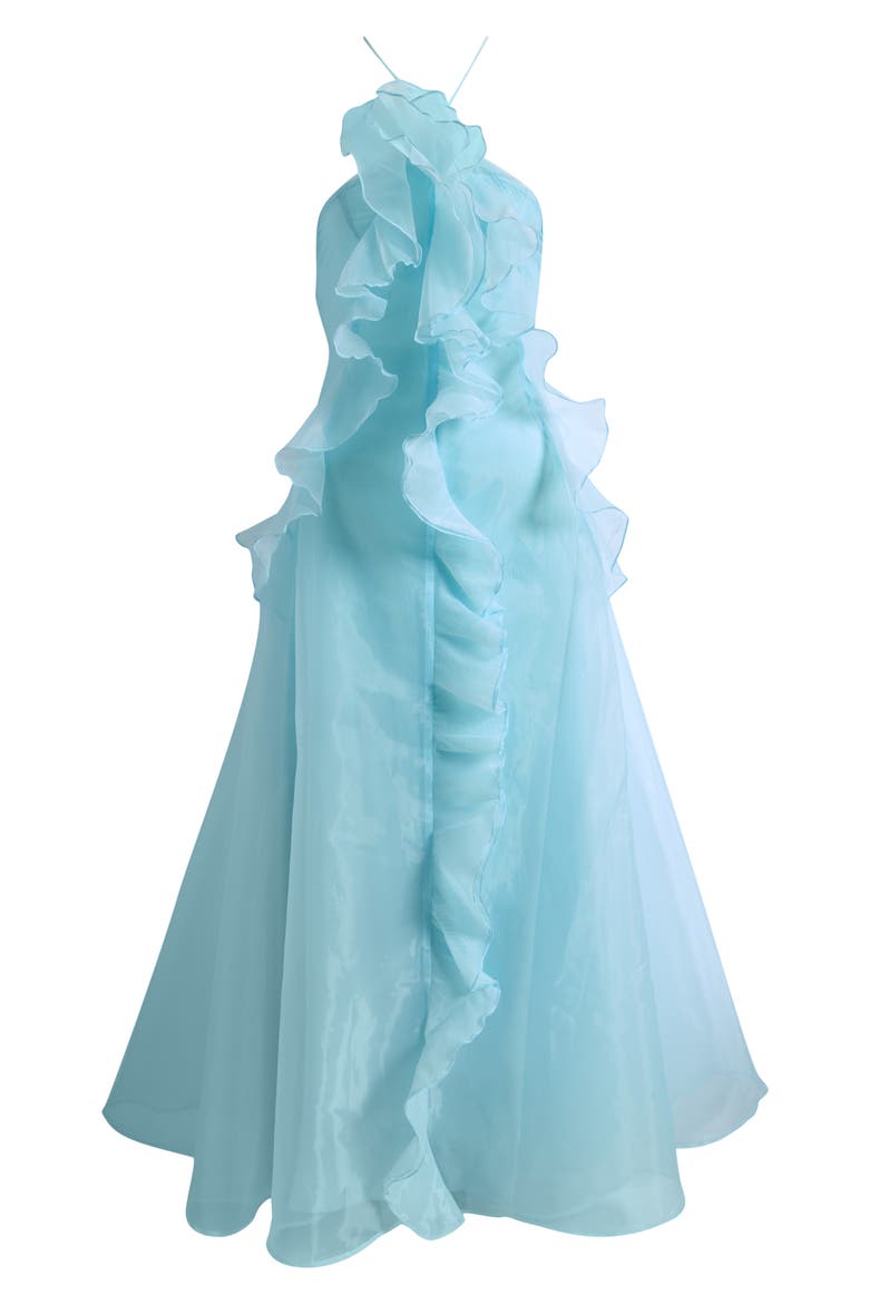 Bela Ruffle Halter Dress, Alternate, color, CAPRI BLUE