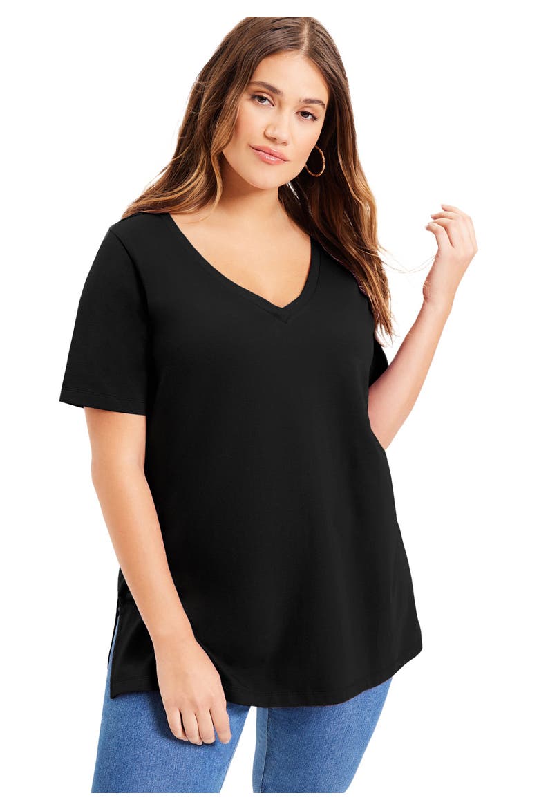 Short-Sleeve V-Neck One + Only Tunic, Main, color, BLACK