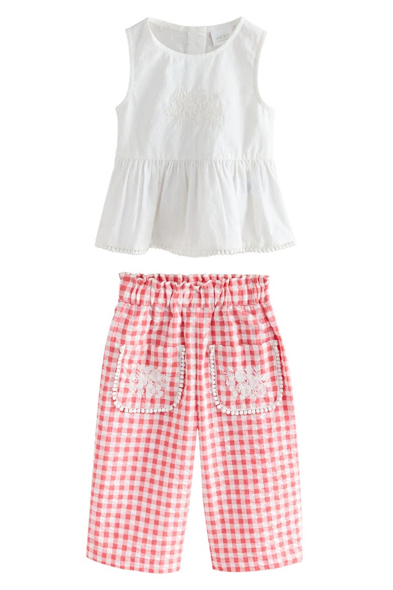 Kids' Embroidered Peplum Tank & Gingham Pants Set, Main, color, RED