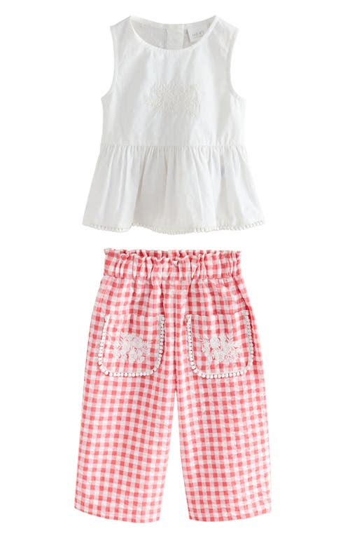 Next Kids' Embroidered Peplum Tank & Gingham Pants Set In White