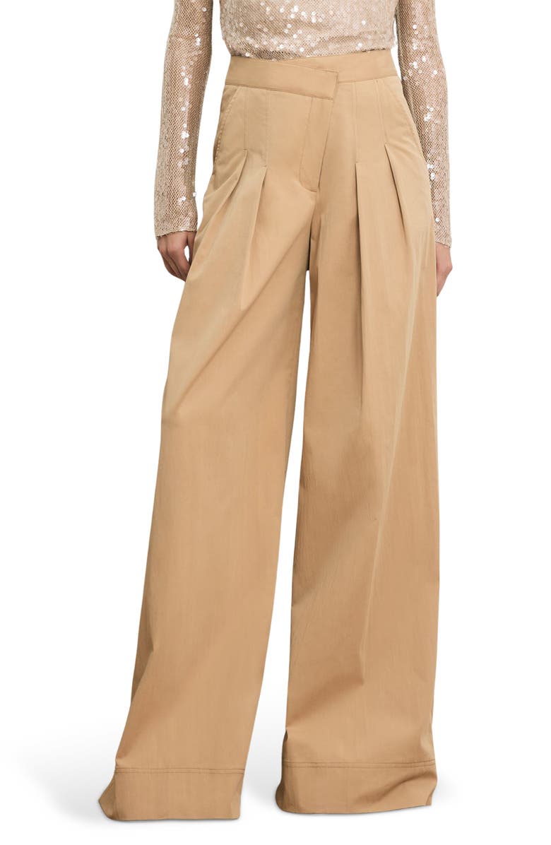 Veronica Beard Heron Pleated Wide Leg Pants, Main, color, Khaki