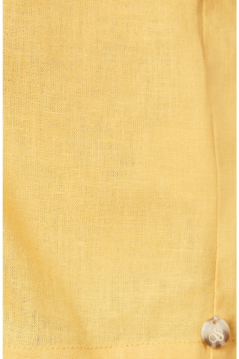 Short Sleeve Linen Blend Button-Up Top, Alternate, color, OCHRE