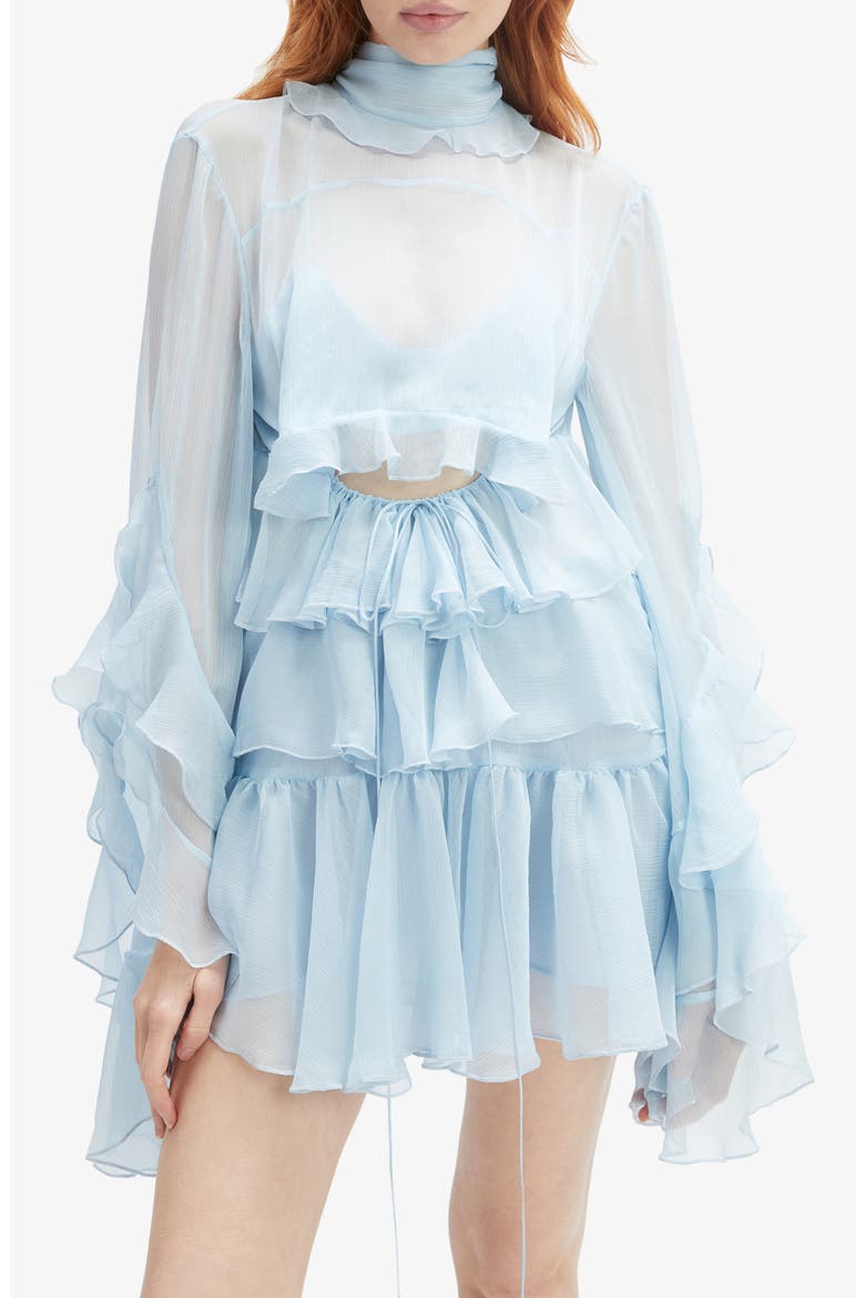 Anyssa Ruffle Cutout Long Sleeve Minidress, Alternate, color, SOFT BLUE
