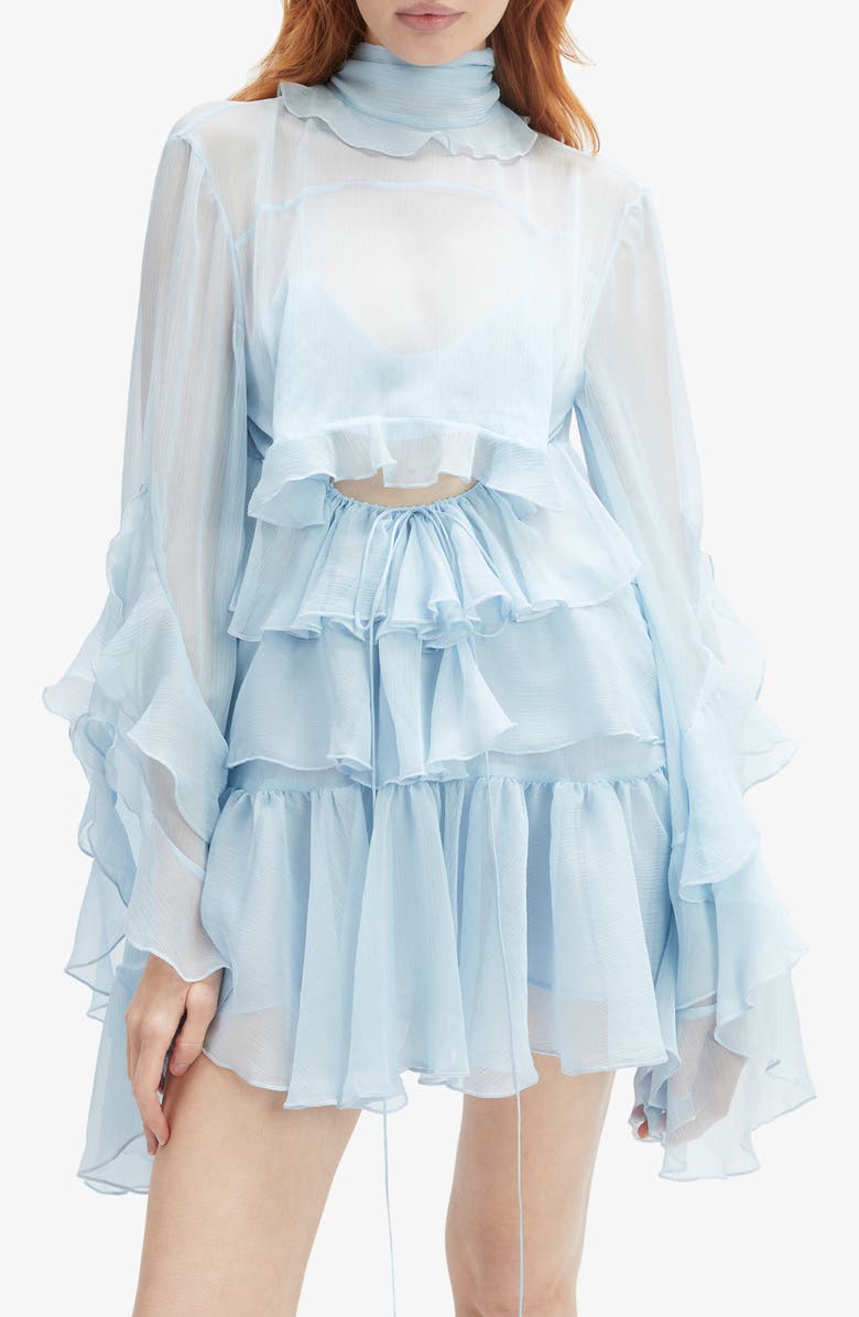 Bardot Anyssa Ruffle Cutout Long Sleeve Minidress, Alternate, color, Soft Blue