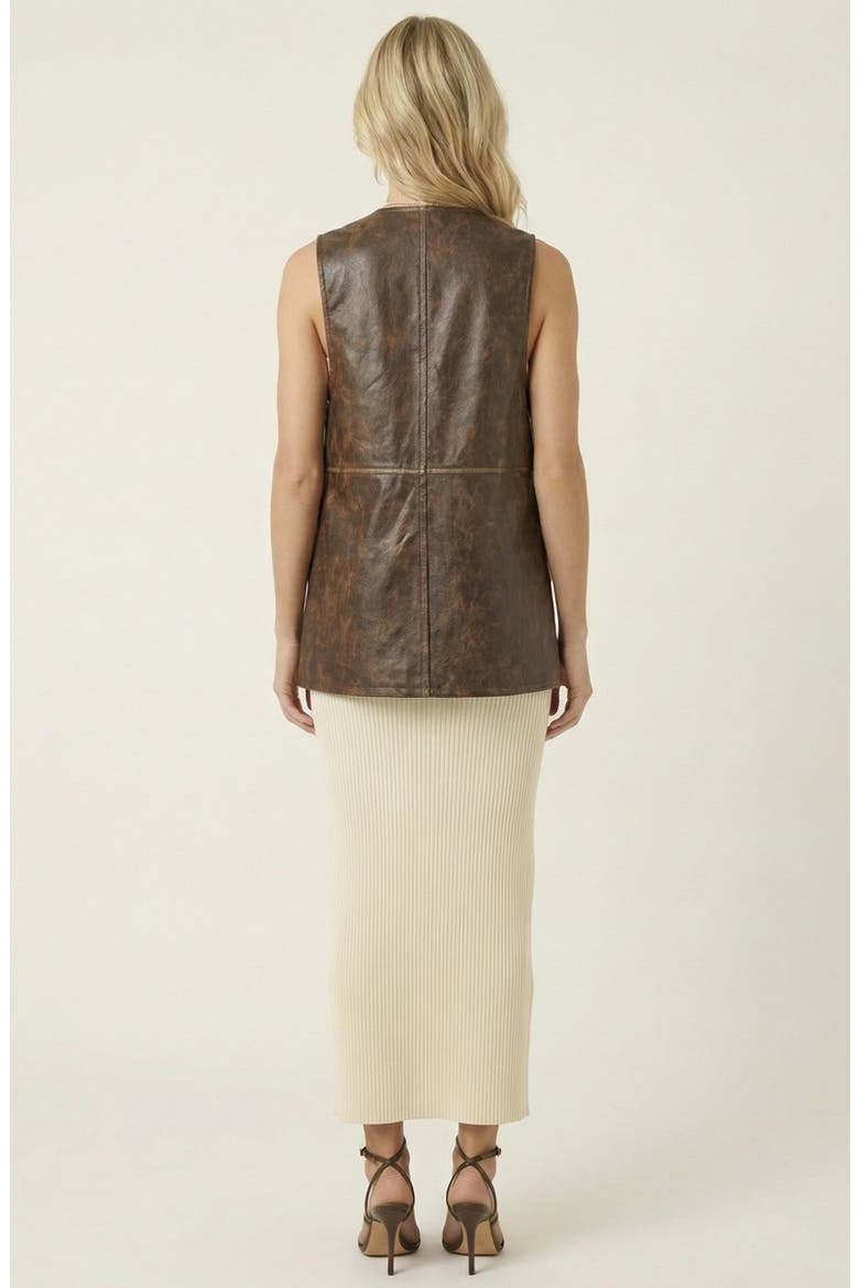 Faux Leather Vest with Snap Buttons, Alternate, color, Brown