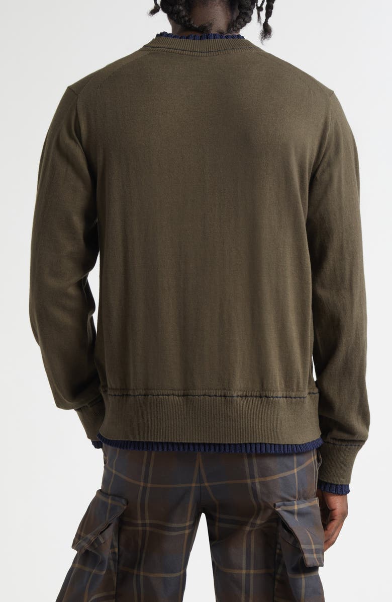 Sacai Layered Cotton & Cashmere Crewneck Sweater, Alternate, color, Khaki/ Navy