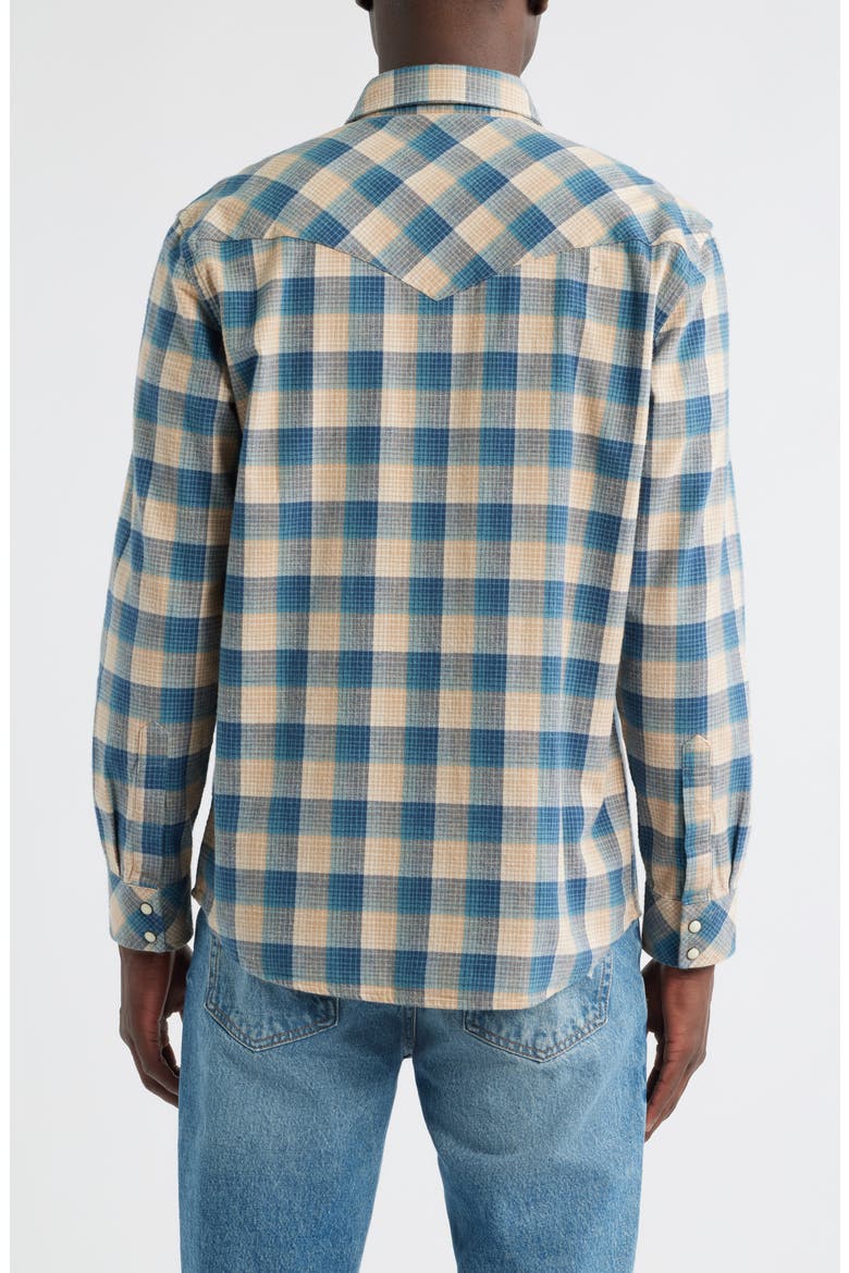 Wyatt Plaid Cotton Snap-Up Shirt, Alternate, color, TAN/ BLUE PLAID