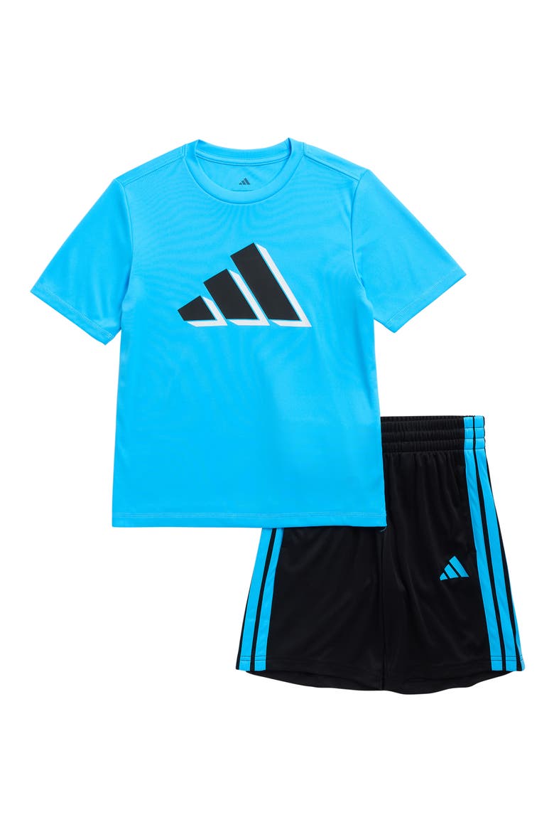 Kids' 3-Stripes T-Shirt & Mesh Shorts Set, Main, color, LUCID AQUAMARINE