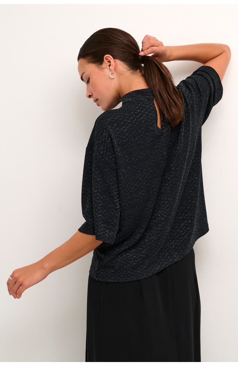 Kaffe Kaellie Mock Neck Half Sleeves T-Shirt, Alternate, color, Black Glitter Jersey