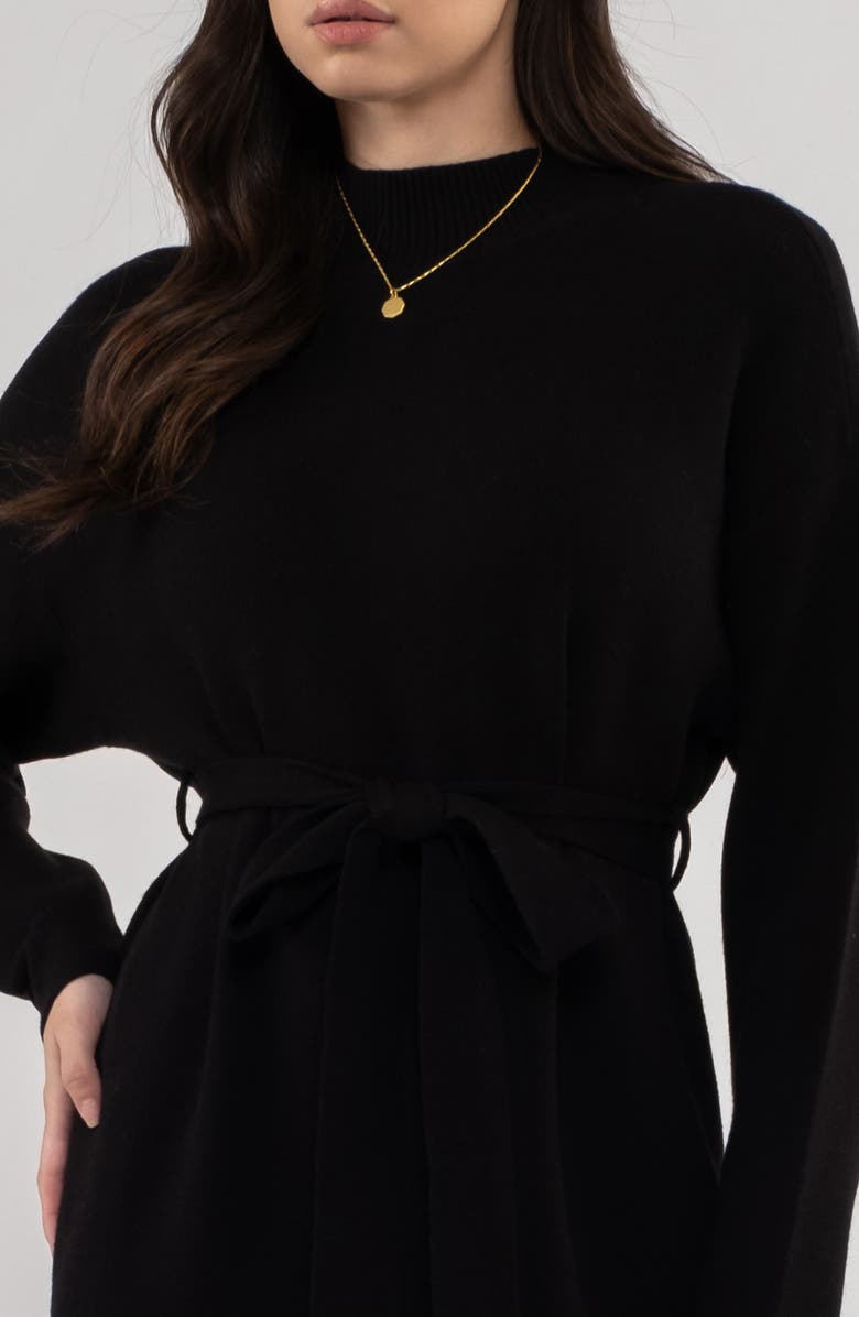 AUGUST SKY Long Sleeve Tie Waist Midi Sweater Dress, Alternate, color, 