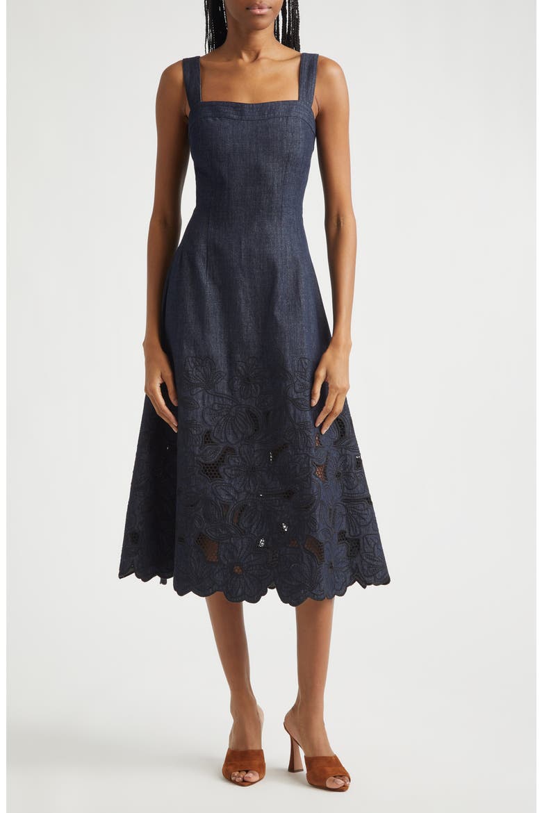 Rosaura Eyelet Embroidery Denim Dress, Alternate, color, INDIGO RINSE