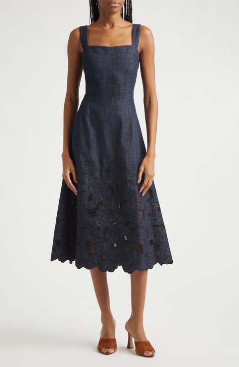 Rosaura Eyelet Embroidery Denim Dress