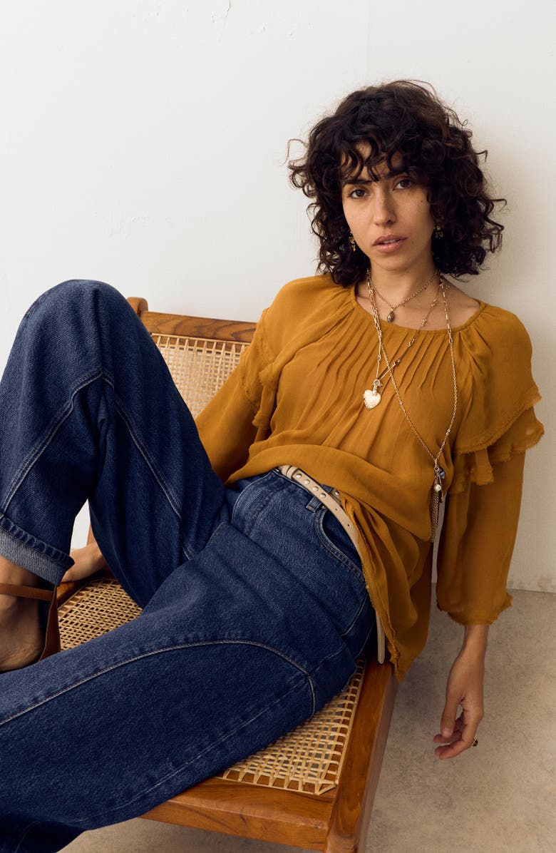 PER UNA BY M&S Ruffle Shoulder Blouse, Alternate, color, Antique Gold