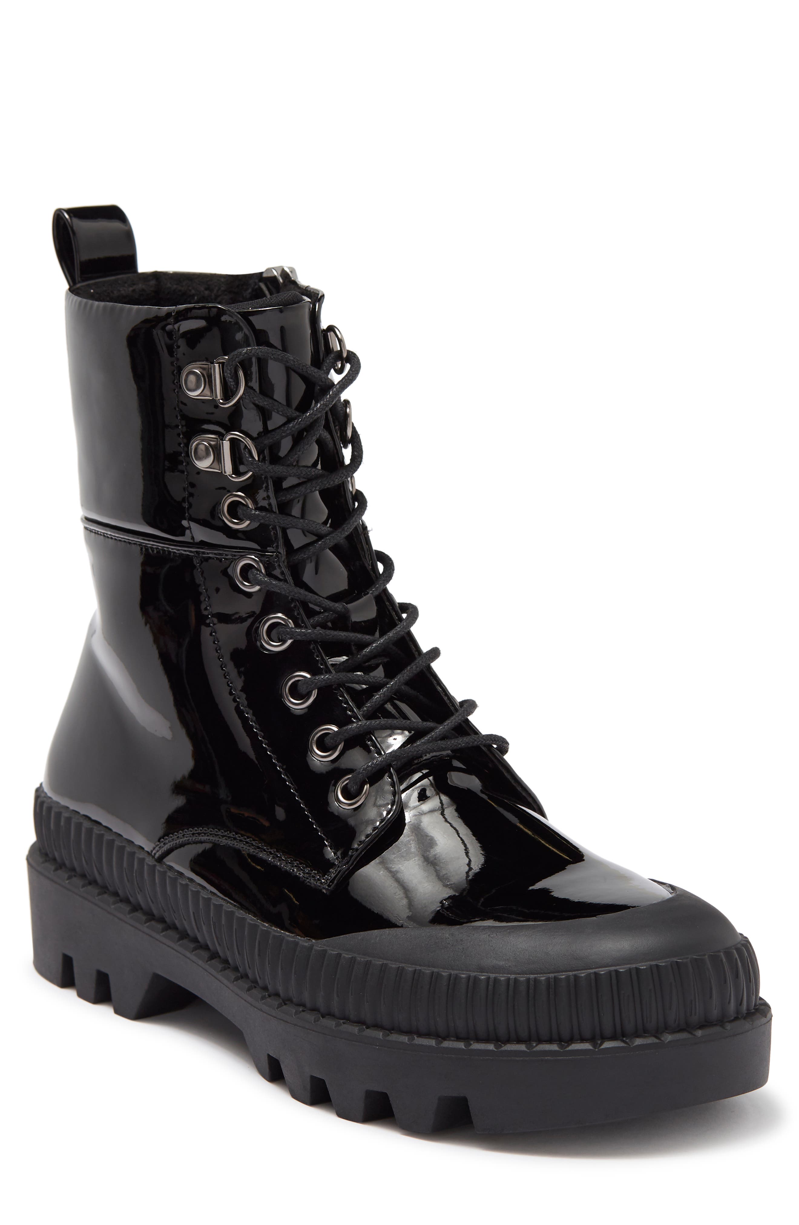 CHASE AND CHLOE Chelsey Patent Lug Sole Combat Boot, Main, color, 