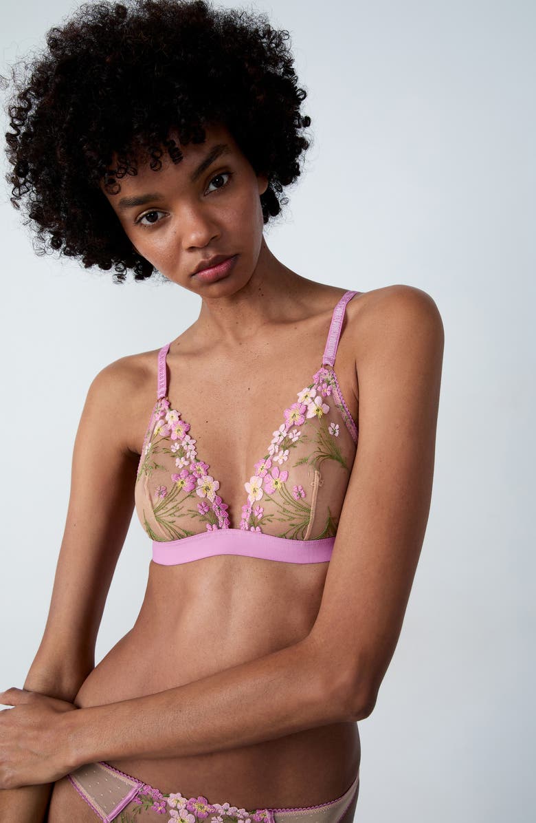 Etam Douceur Embroidered Tulle Triangle Bralette, Alternate, color, Lilac