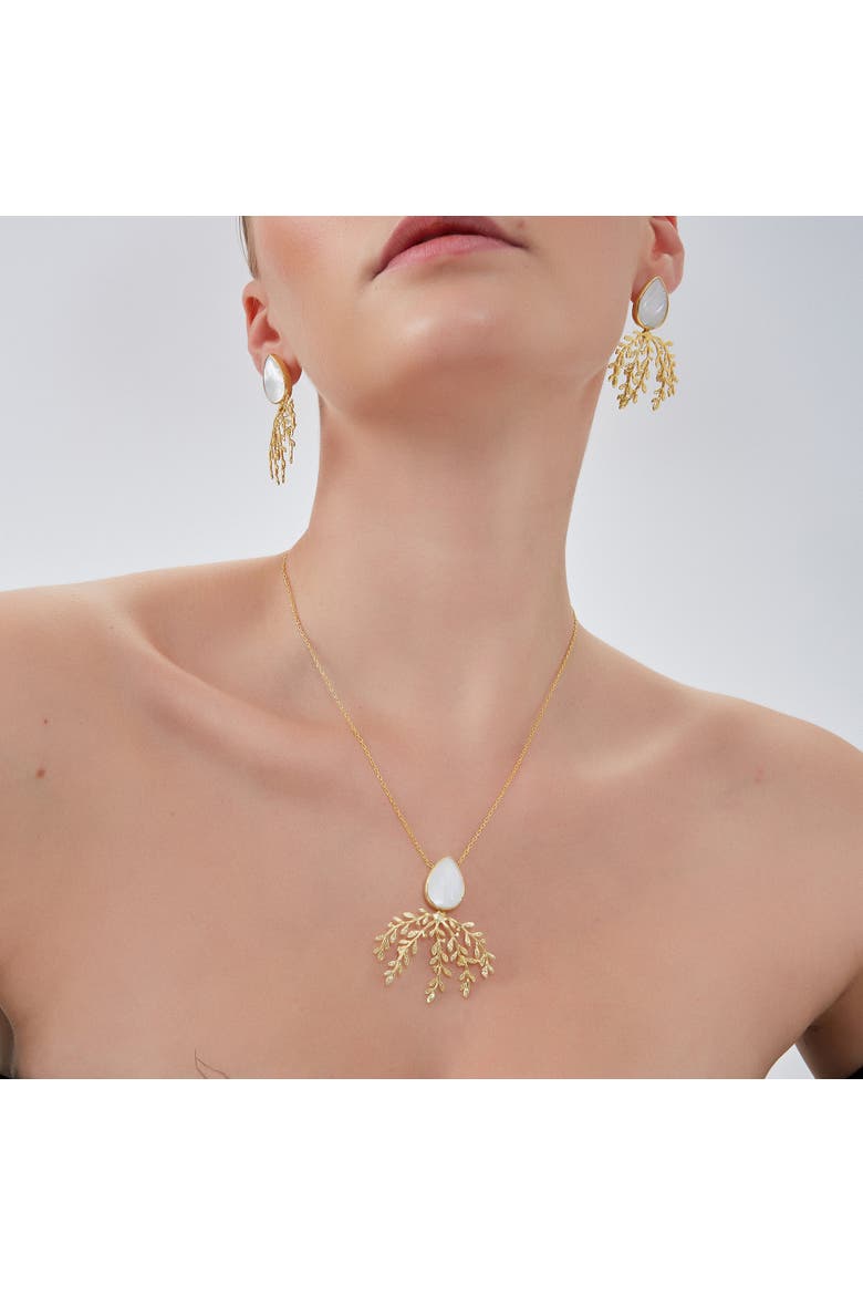 Mother Of Pearl Olive Branch Sterling Silver Necklace, Alternate, color, Gold